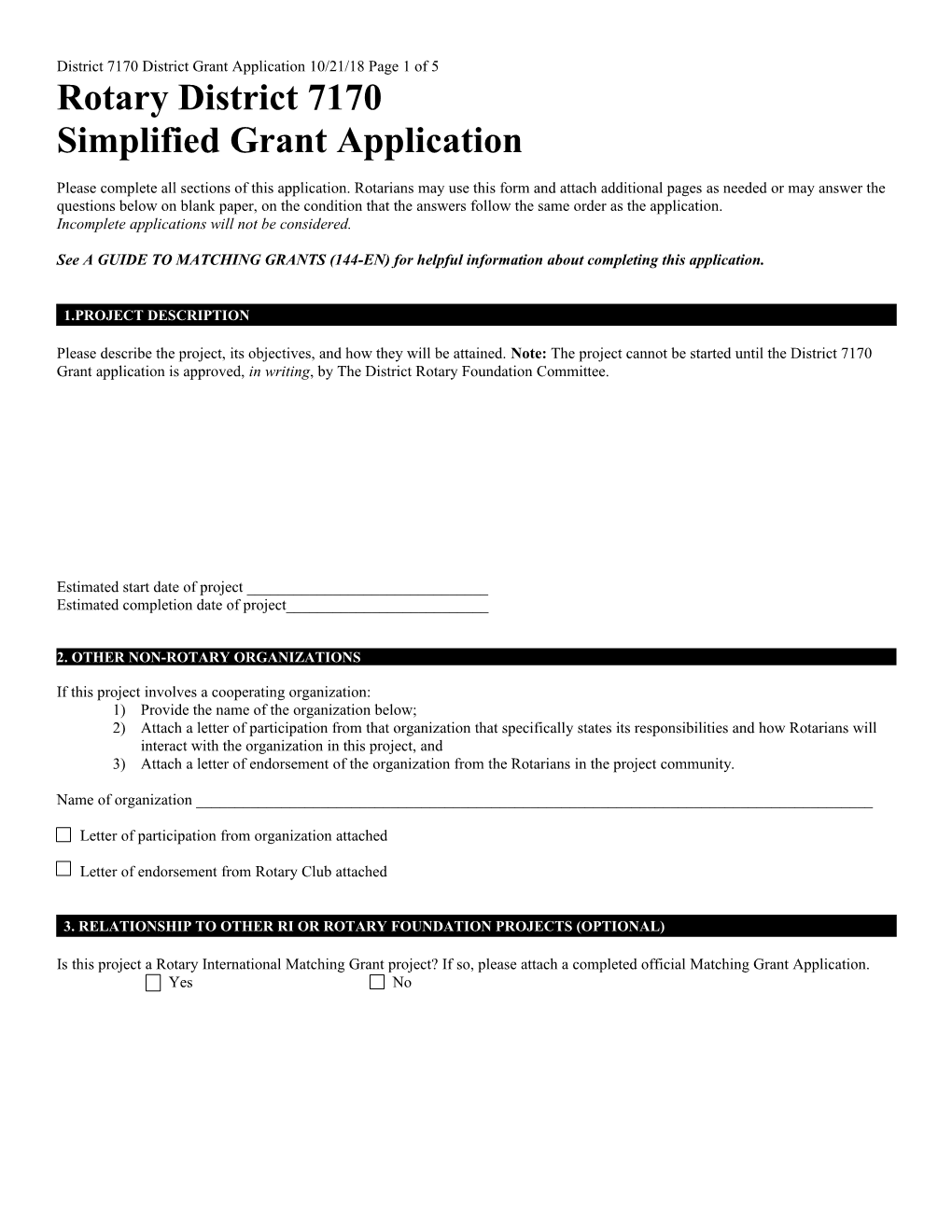 District 7170 District Grant Application 10/30/18Page 1 of 5