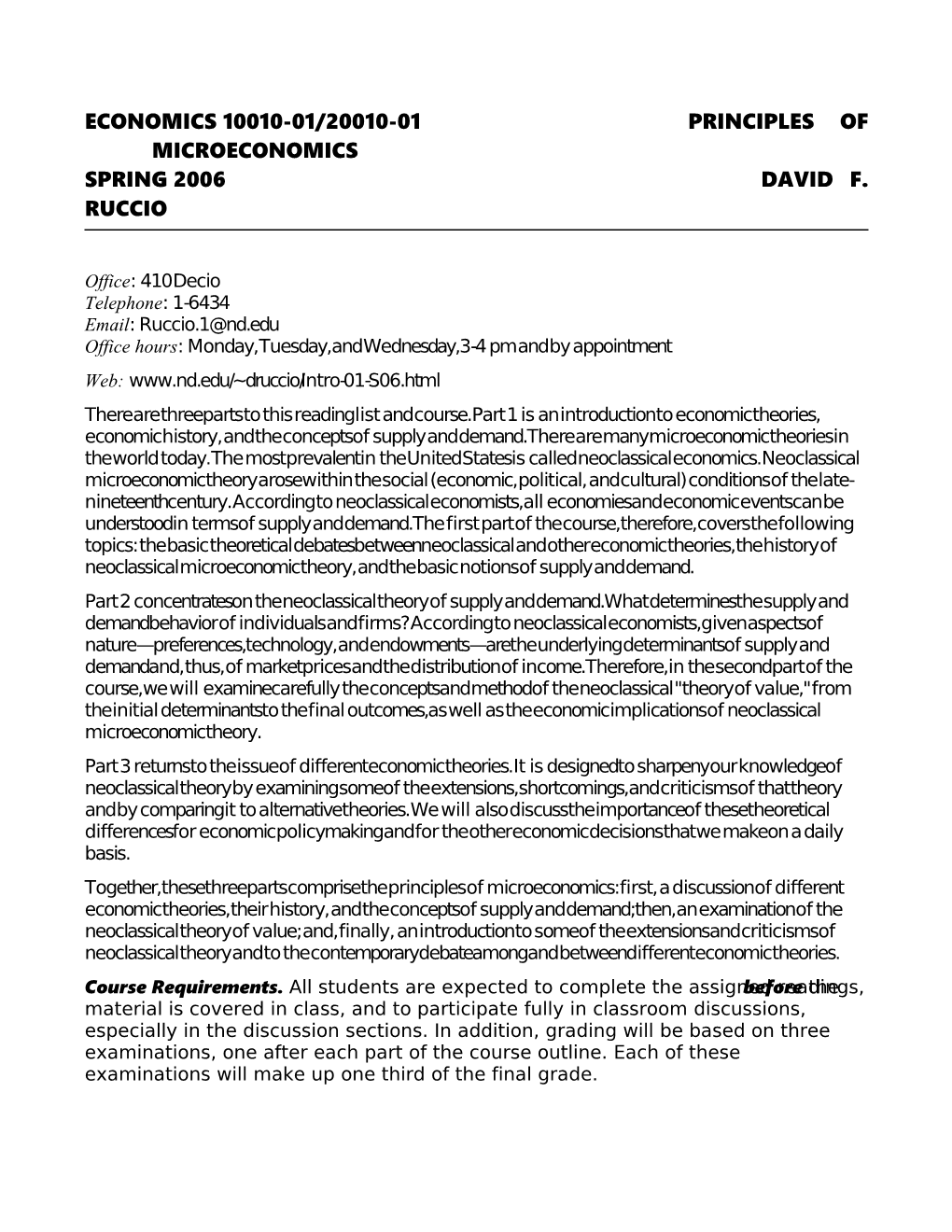 Economics 10010-01/20010-01 Principles of Microeconomics