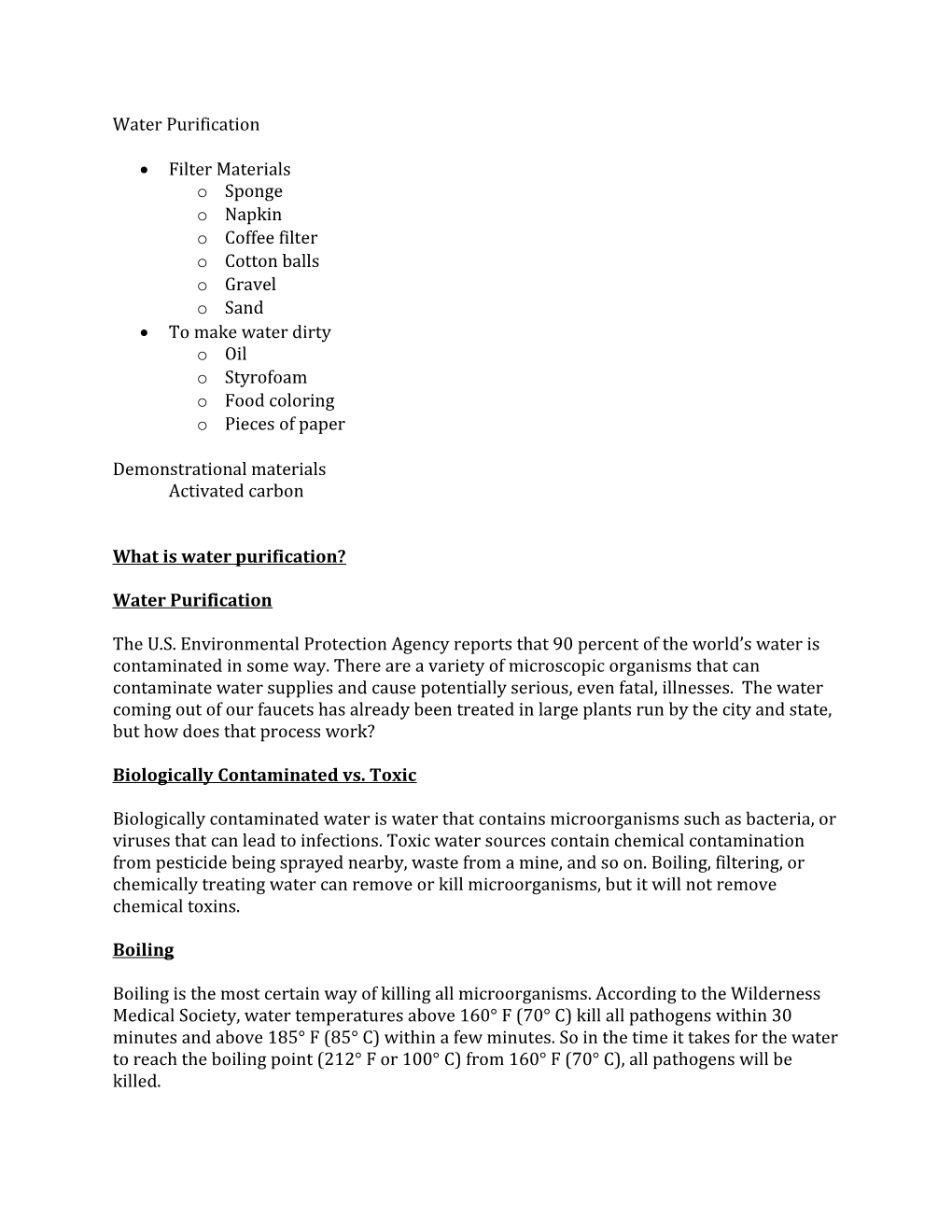 Teakwater Purification Kit Lesson Planpage 1