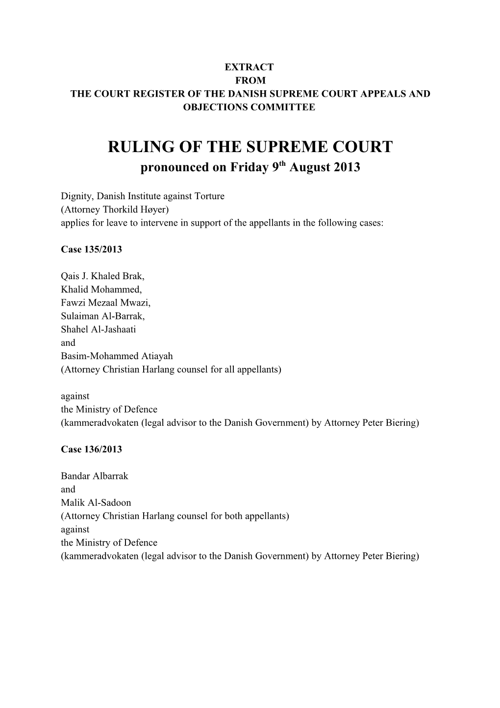 The Court Register of the Danish Supreme Court Appeals and Objections Committee