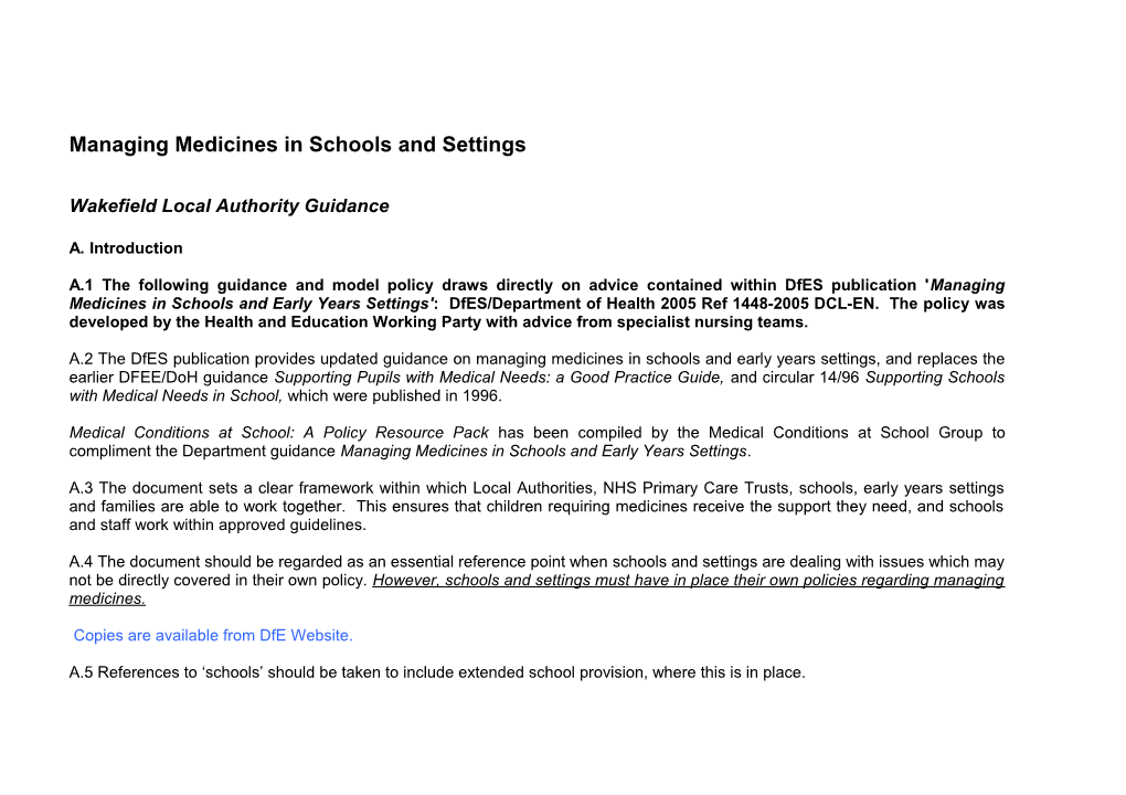 Managing Medicines in Schools and Early Years Settings