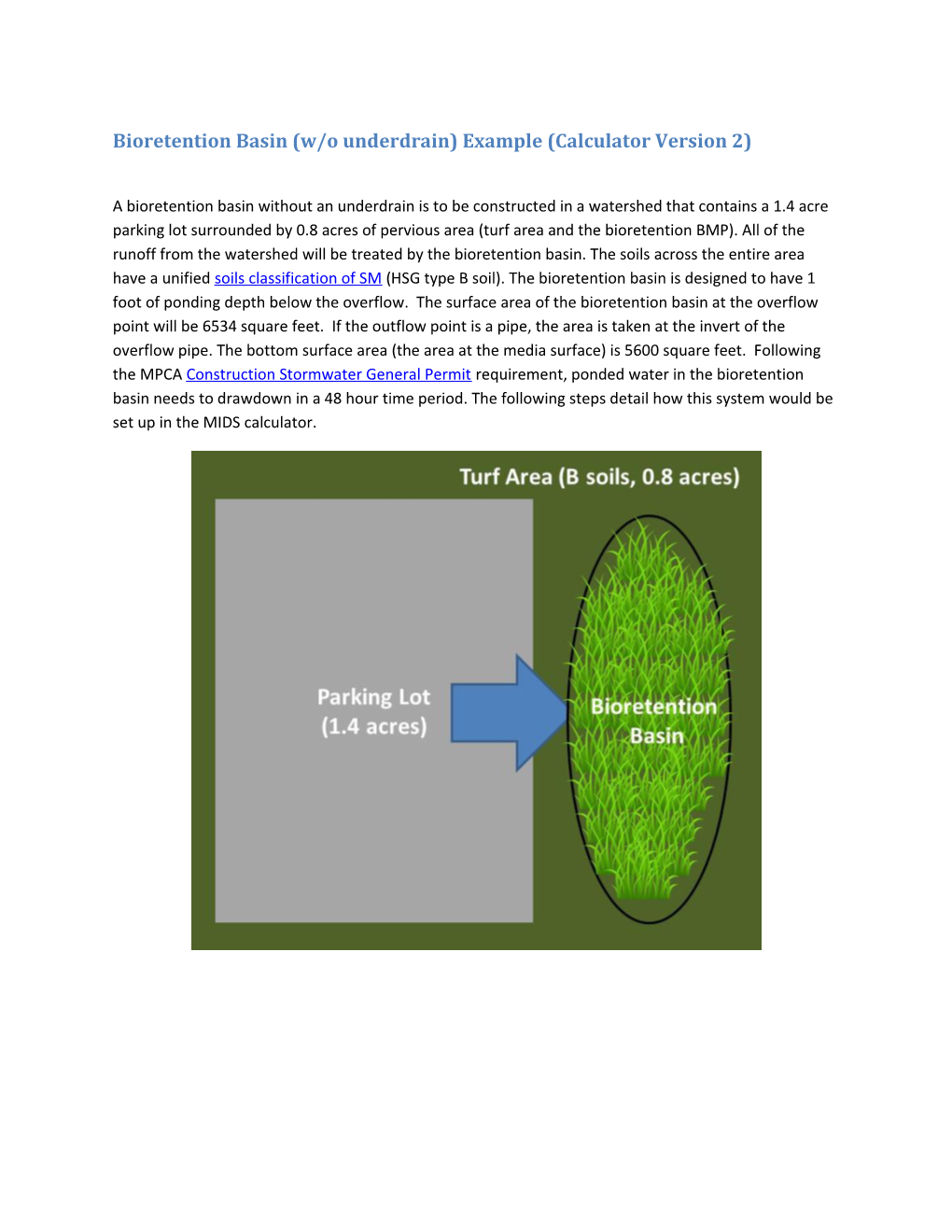 Bioretention Basin(W/O Underdrain)Example (Calculator Version 2)