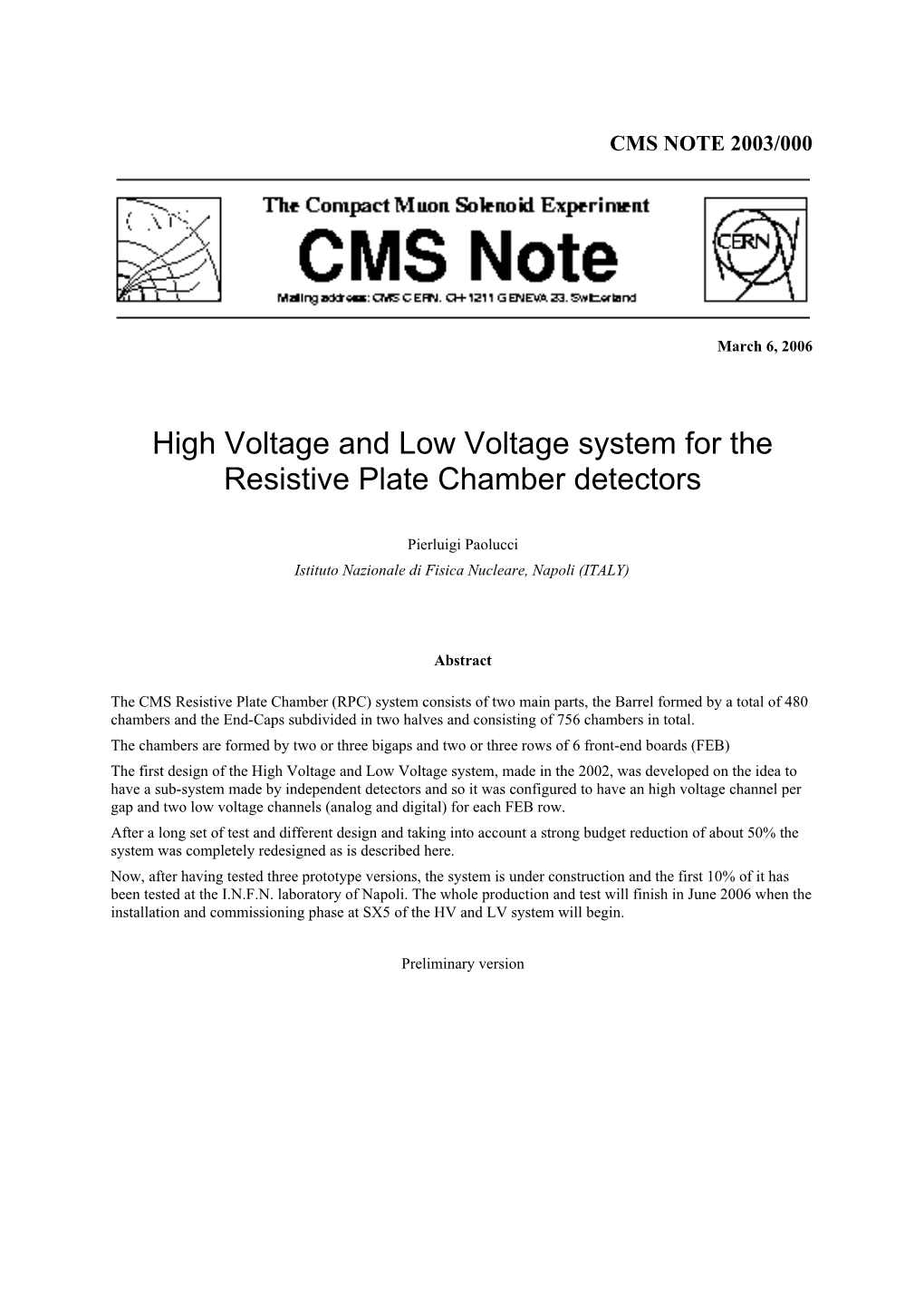 High Voltage and Low Voltage System for the Resistive Plate Chamber Detectors