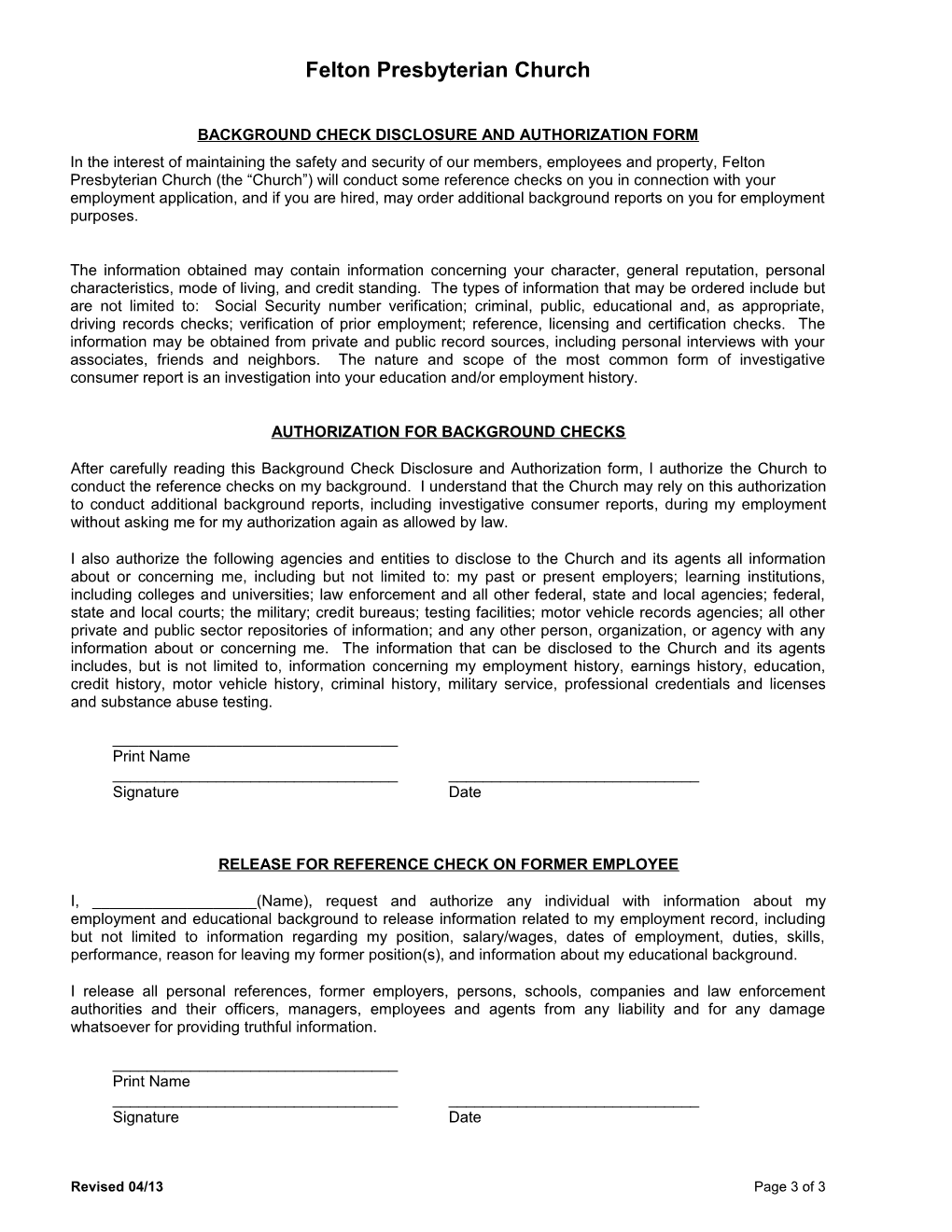 Background Check Disclosure and Authorization Form
