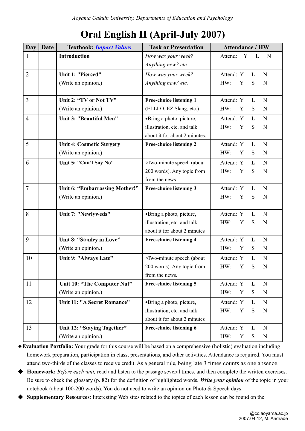 Integrated English III (April-July 2004)