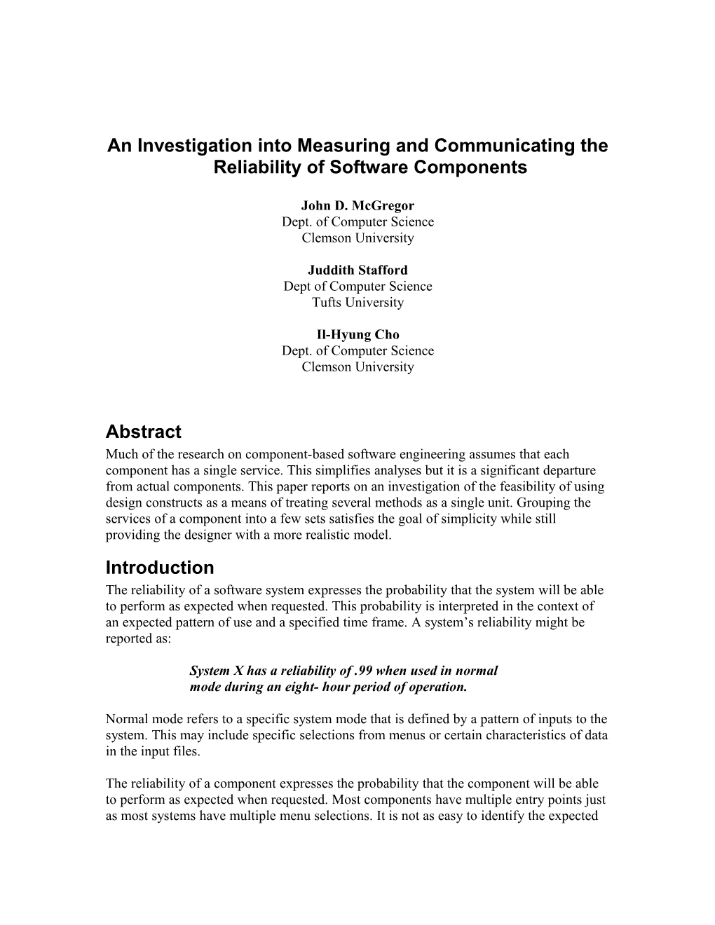 An Investigation Into Measuring and Communicating the Reliability of Software Components