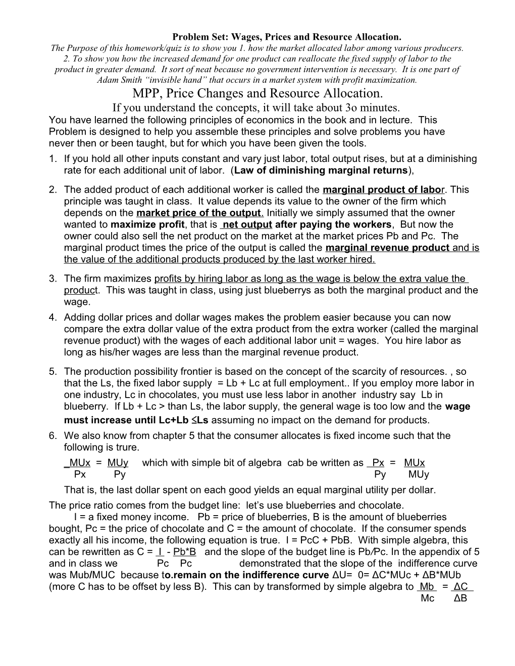 Eco 102 Take Home Problem Quiz Due Thursday, October 18