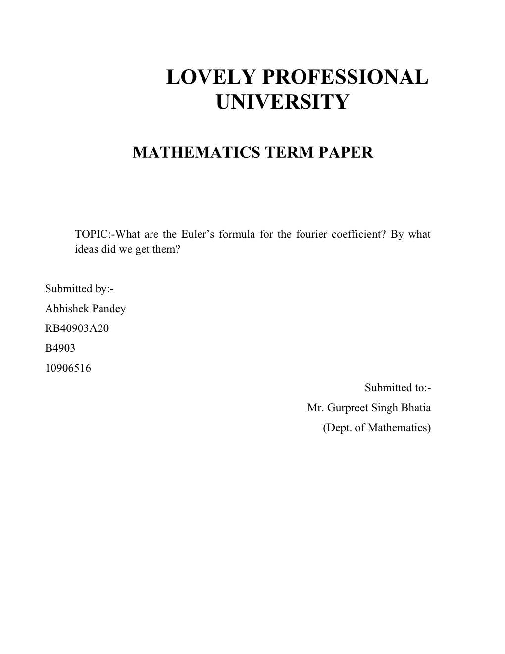 Mathematics Term Paper