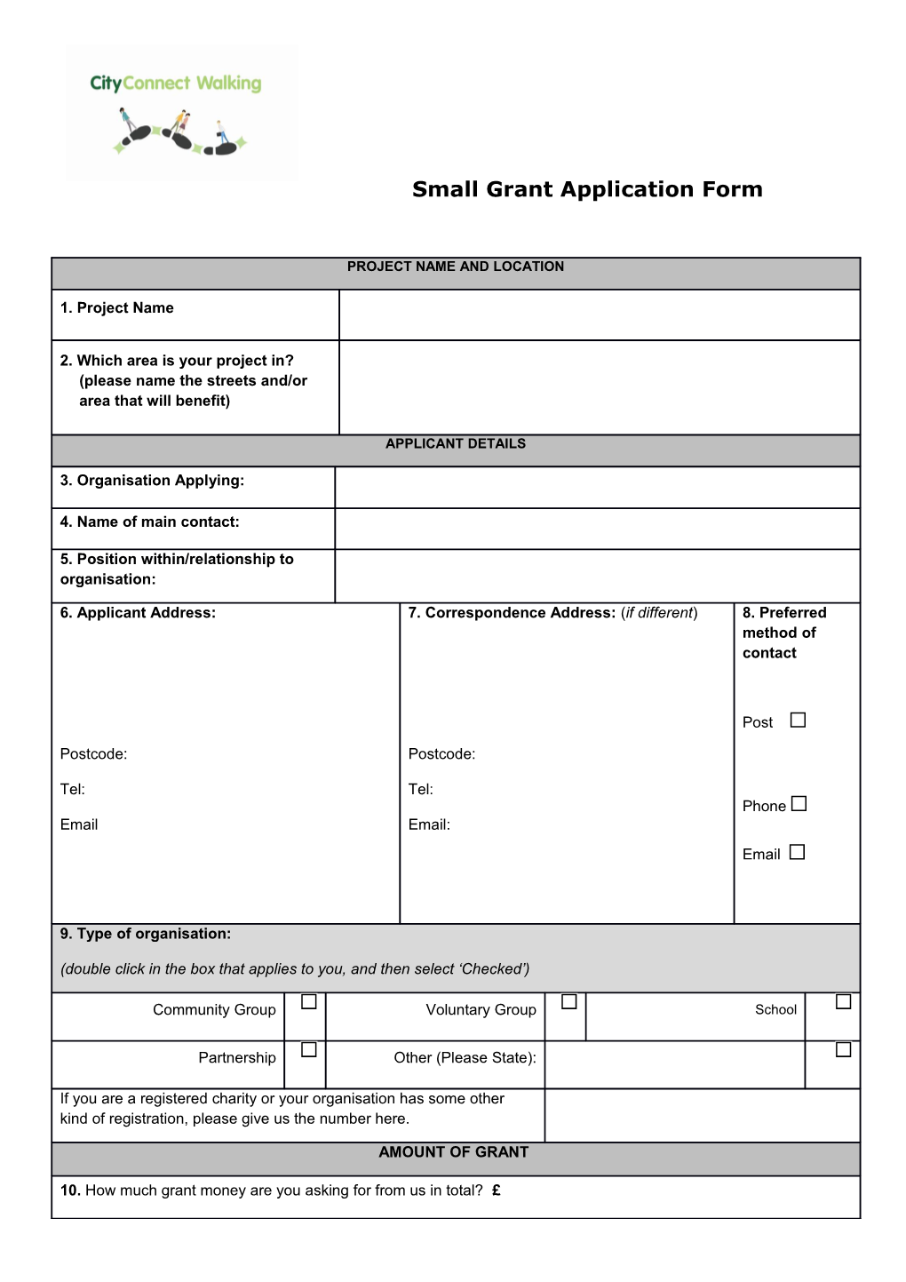 Small Grant Application Form