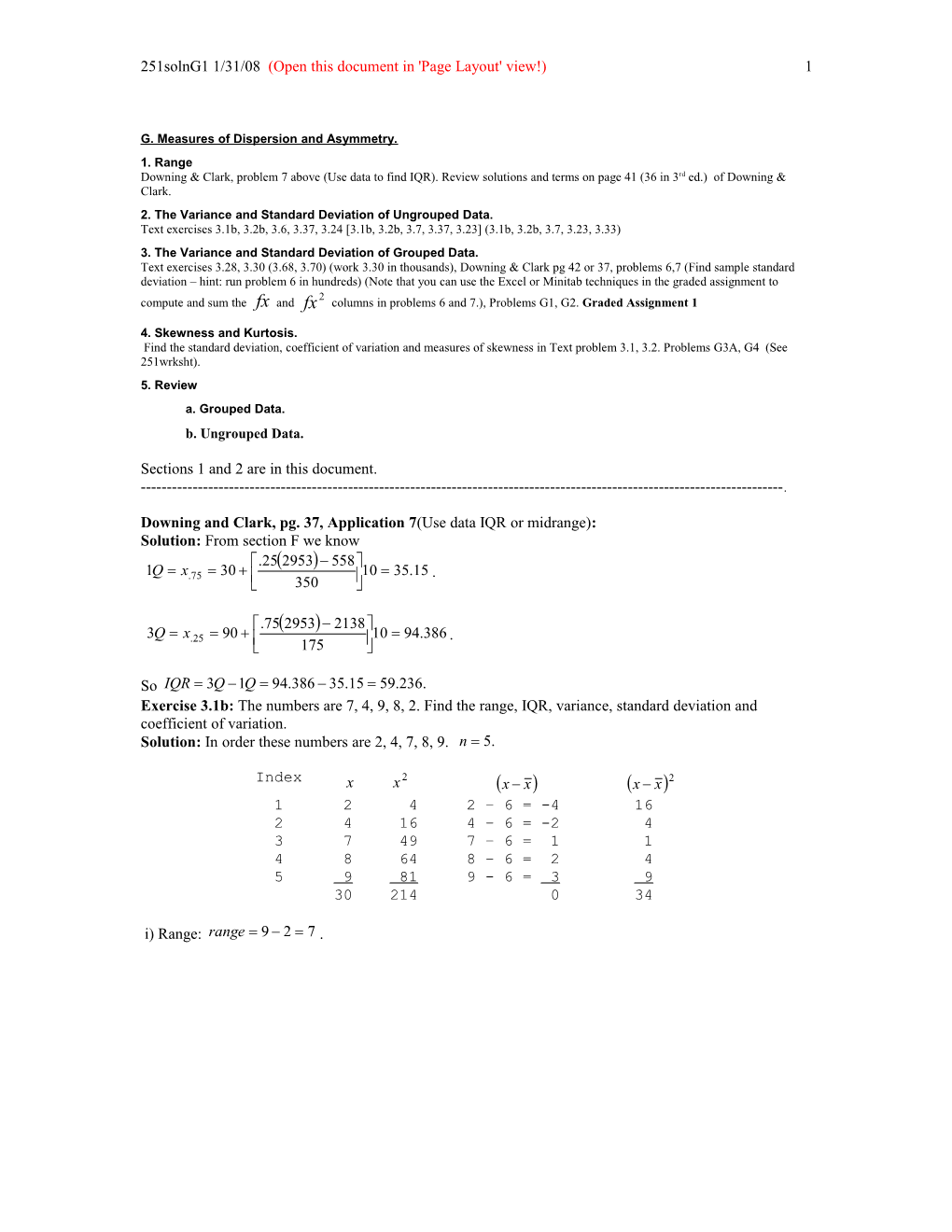 G. Measures of Dispersion and Asymmetry