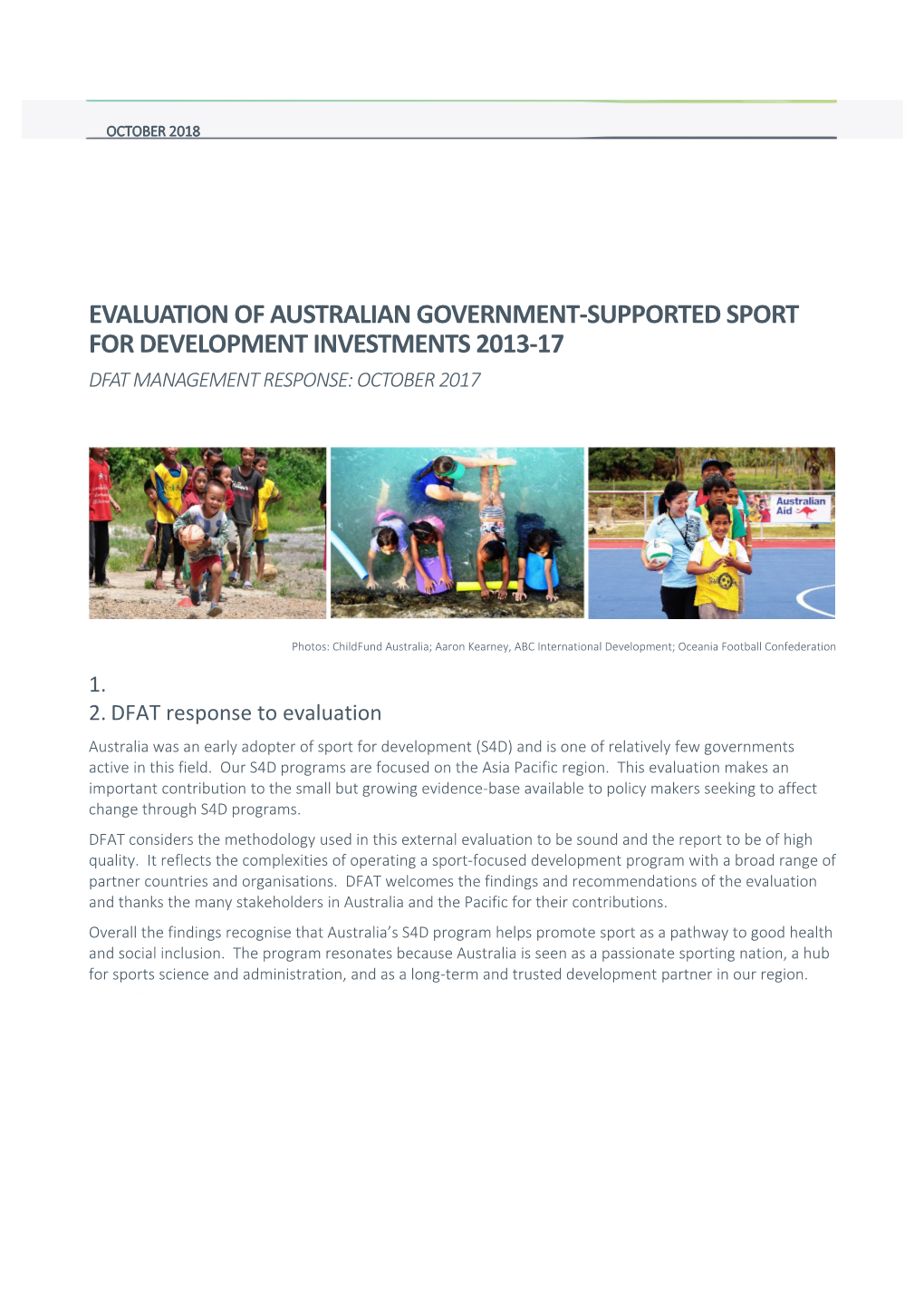 Management Response to Evaluation of Australian Government-Supported Sport for Development