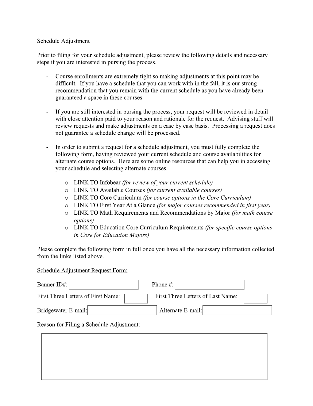 Schedule Adjustment