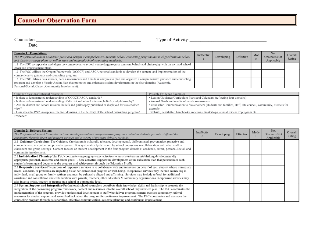 Counselor Observation Form