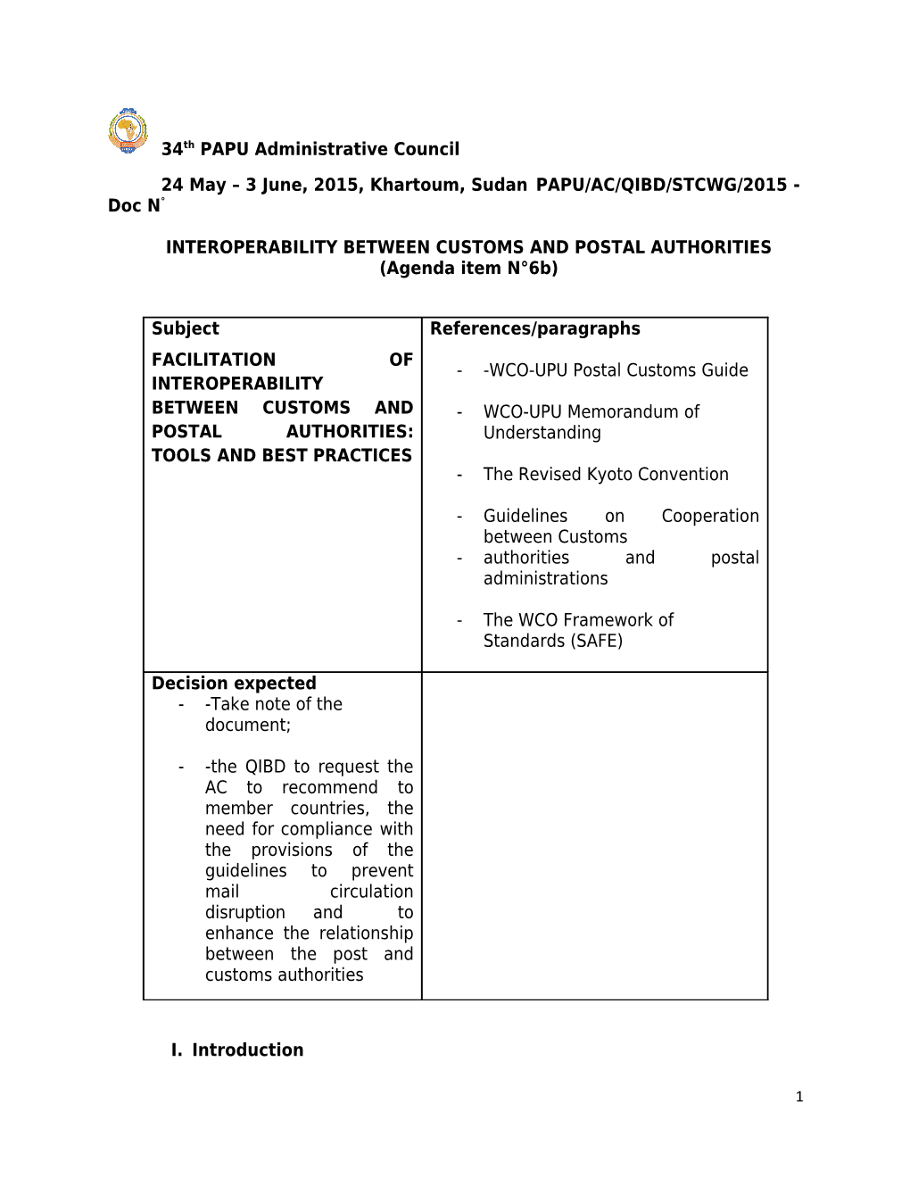 Interoperability Between Customs and Postal Authorities