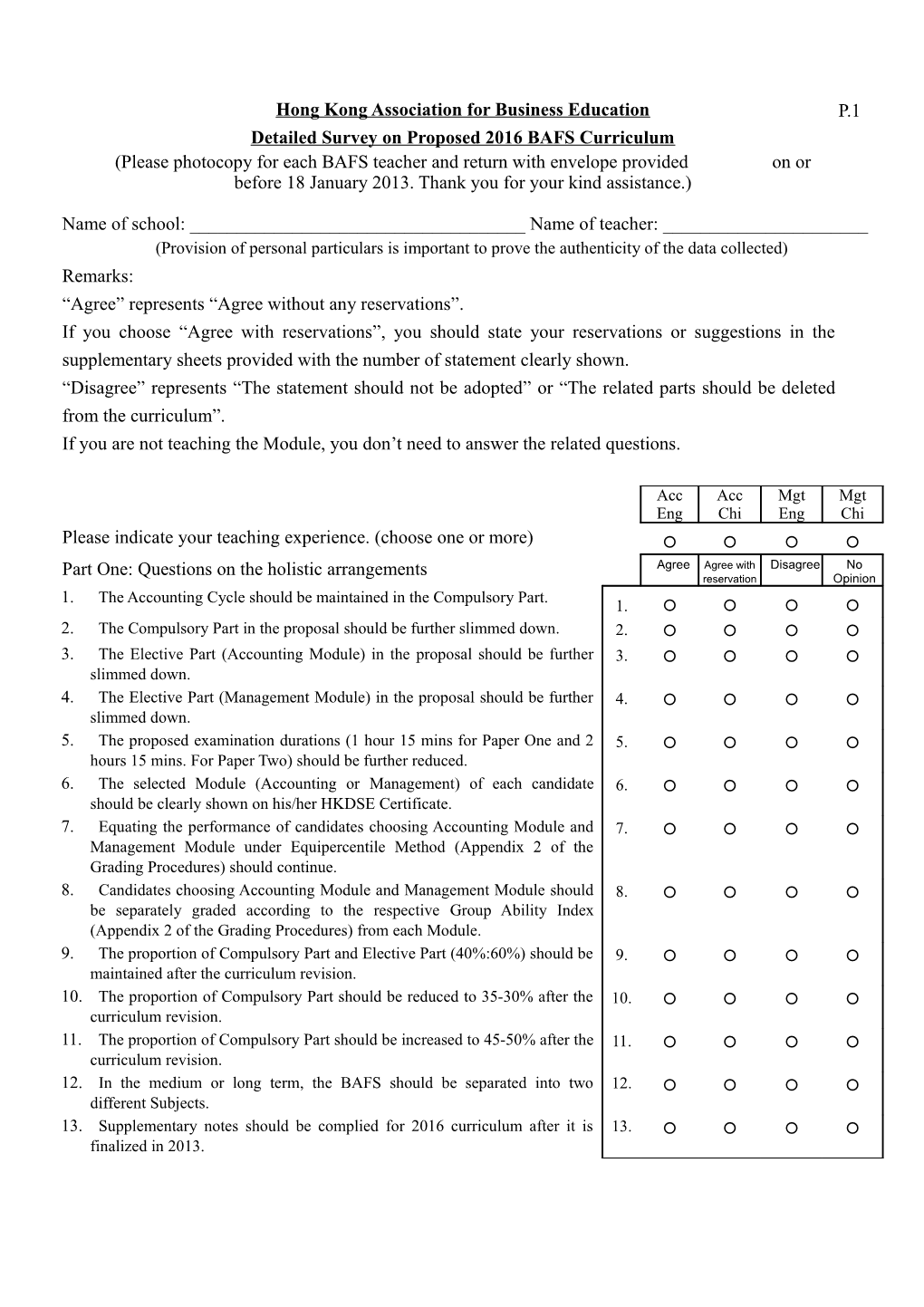 Important Information for the Review of BAFS