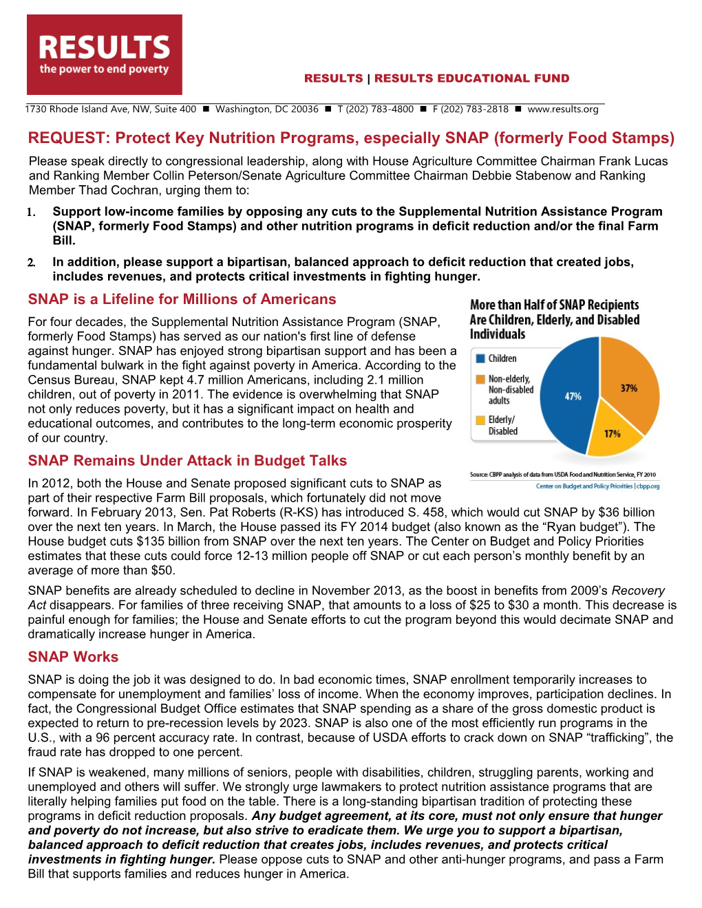 2013 RESULTS Domestic Lobby Requests