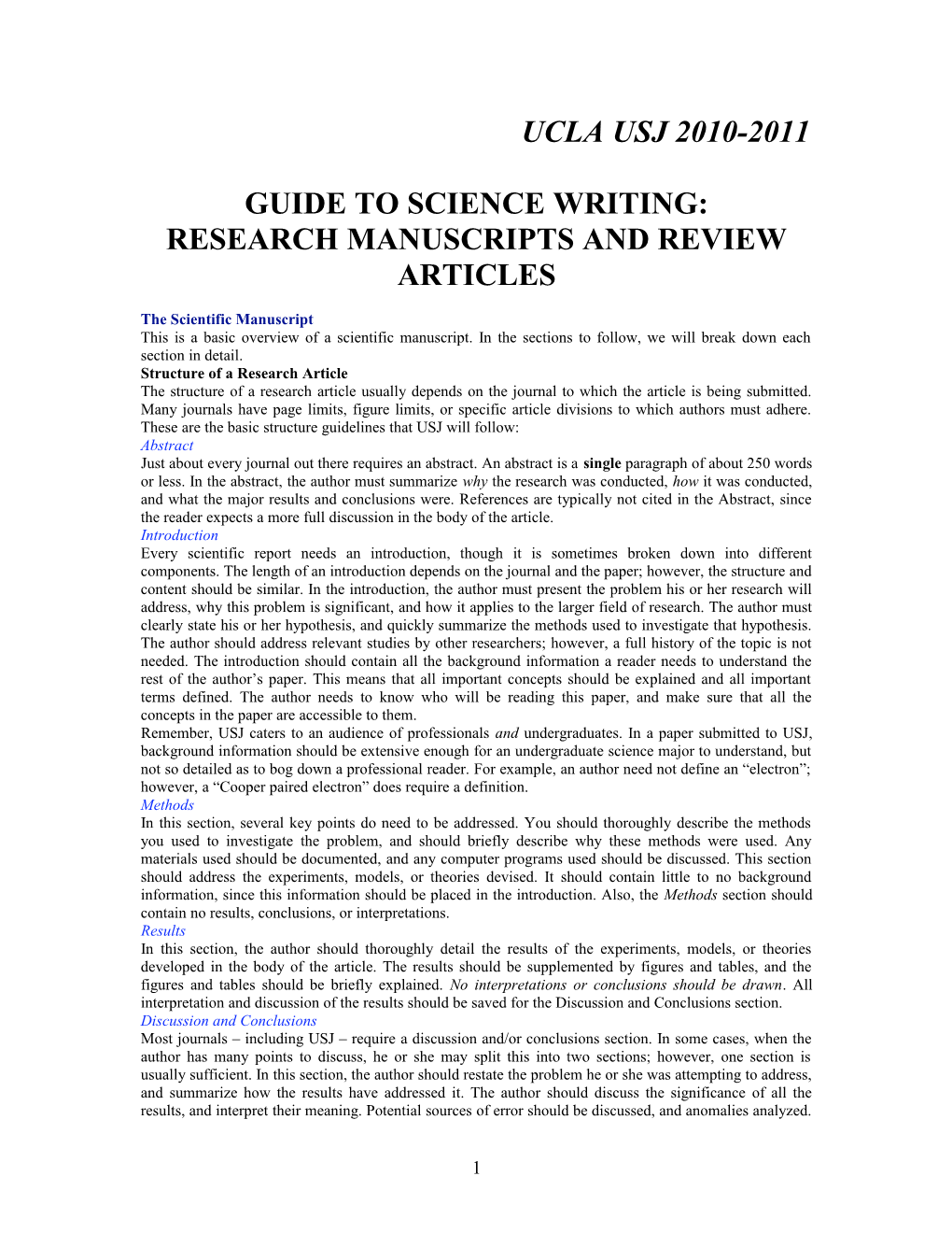 Ucla Usj 2008-2009 Guide to Science Writing