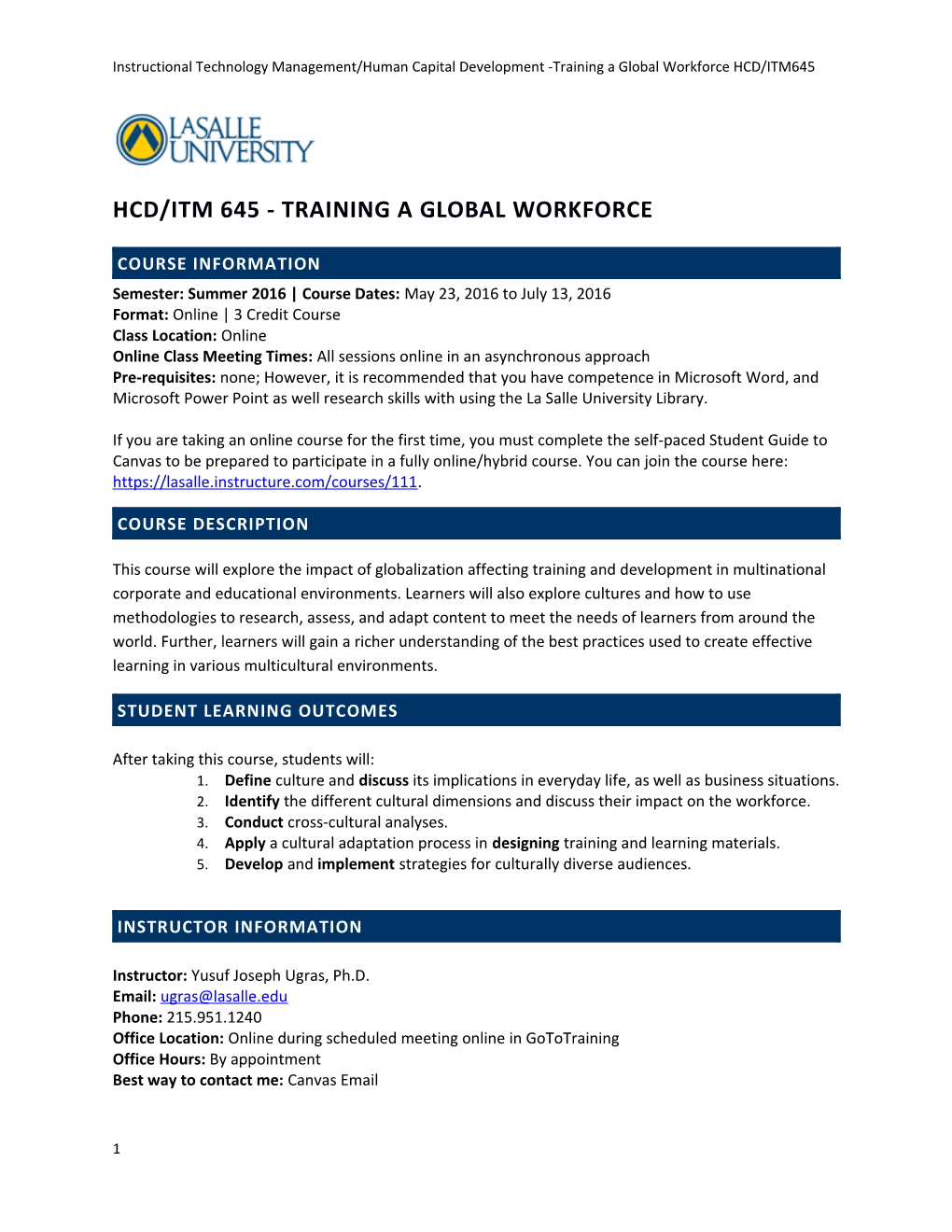 HCD/ITM 645 - Training a Global Workforce