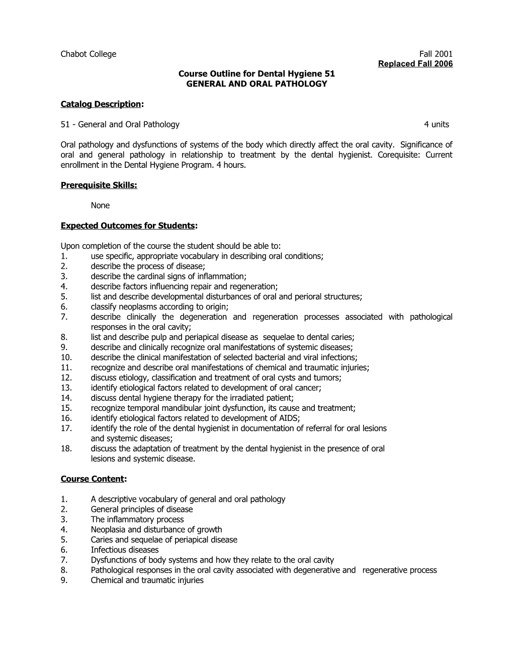 Course Outline for Dental Hygiene 51, Page 2