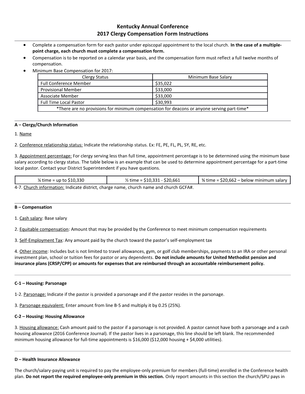 2017 Clergy Compensation Form Instructions