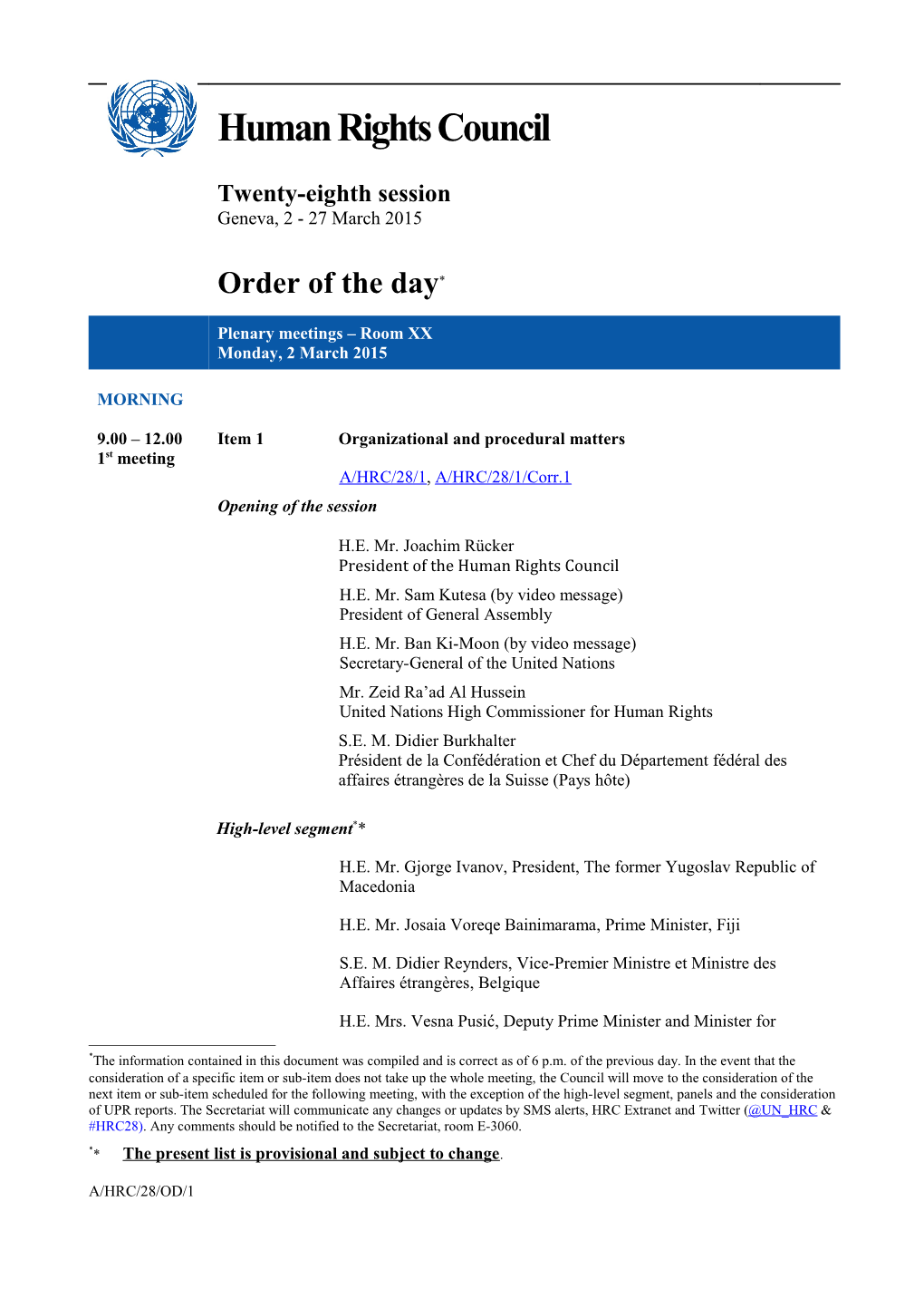 Order of the Day, Monday 2 March 2015