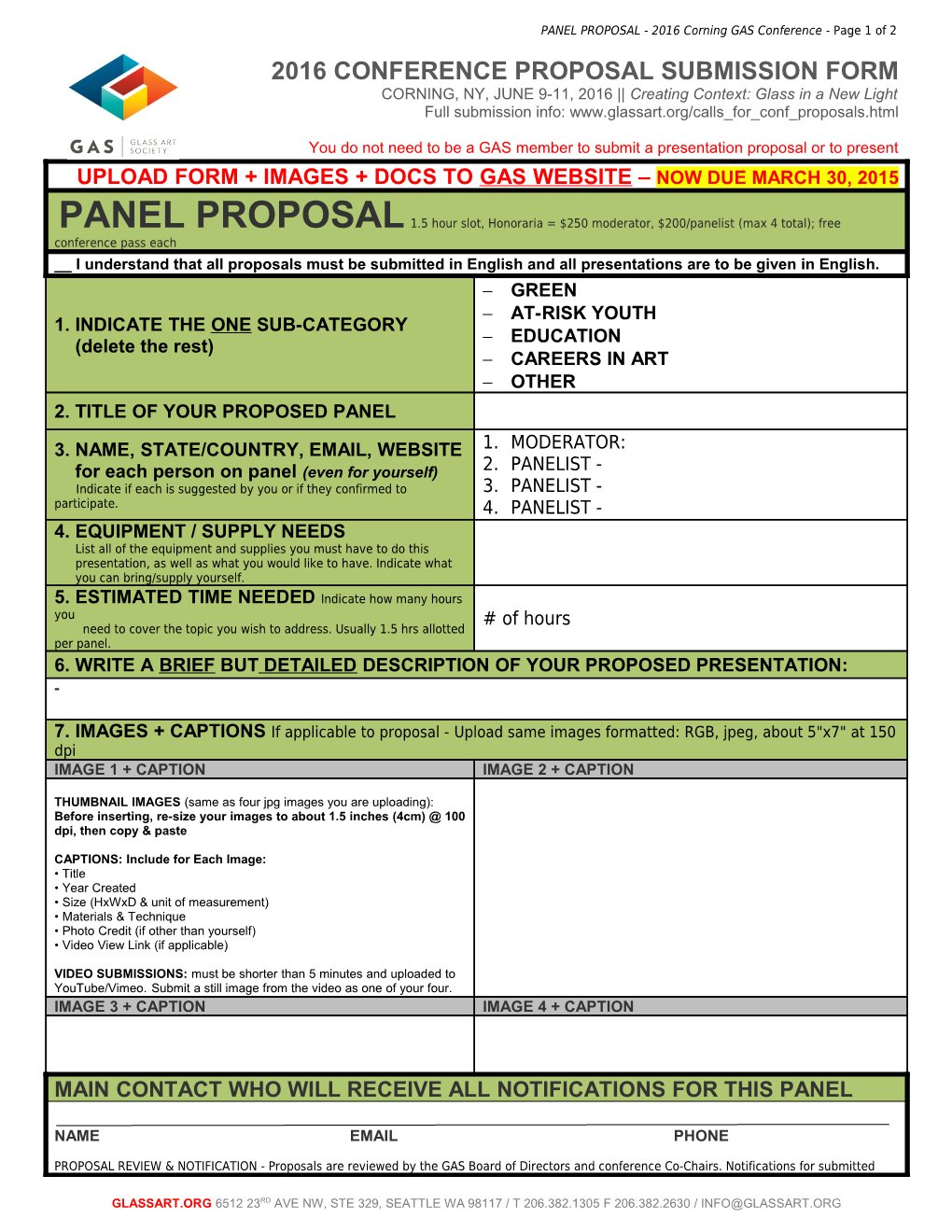 PANEL PROPOSAL - 2016 Corning GAS Conference - Page 1 of 2