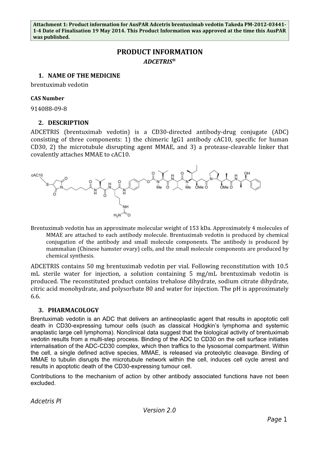 Auspar Attachment 1: Product Information for Brentuximab Vedotin (Adcetris)