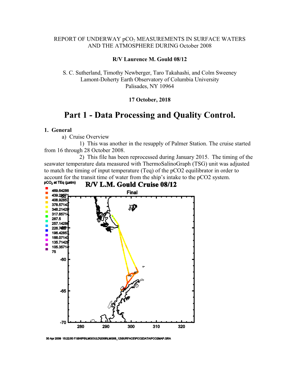 REPORT of UNDERWAY Pco2 MEASUREMENTS in SURFACE WATERS