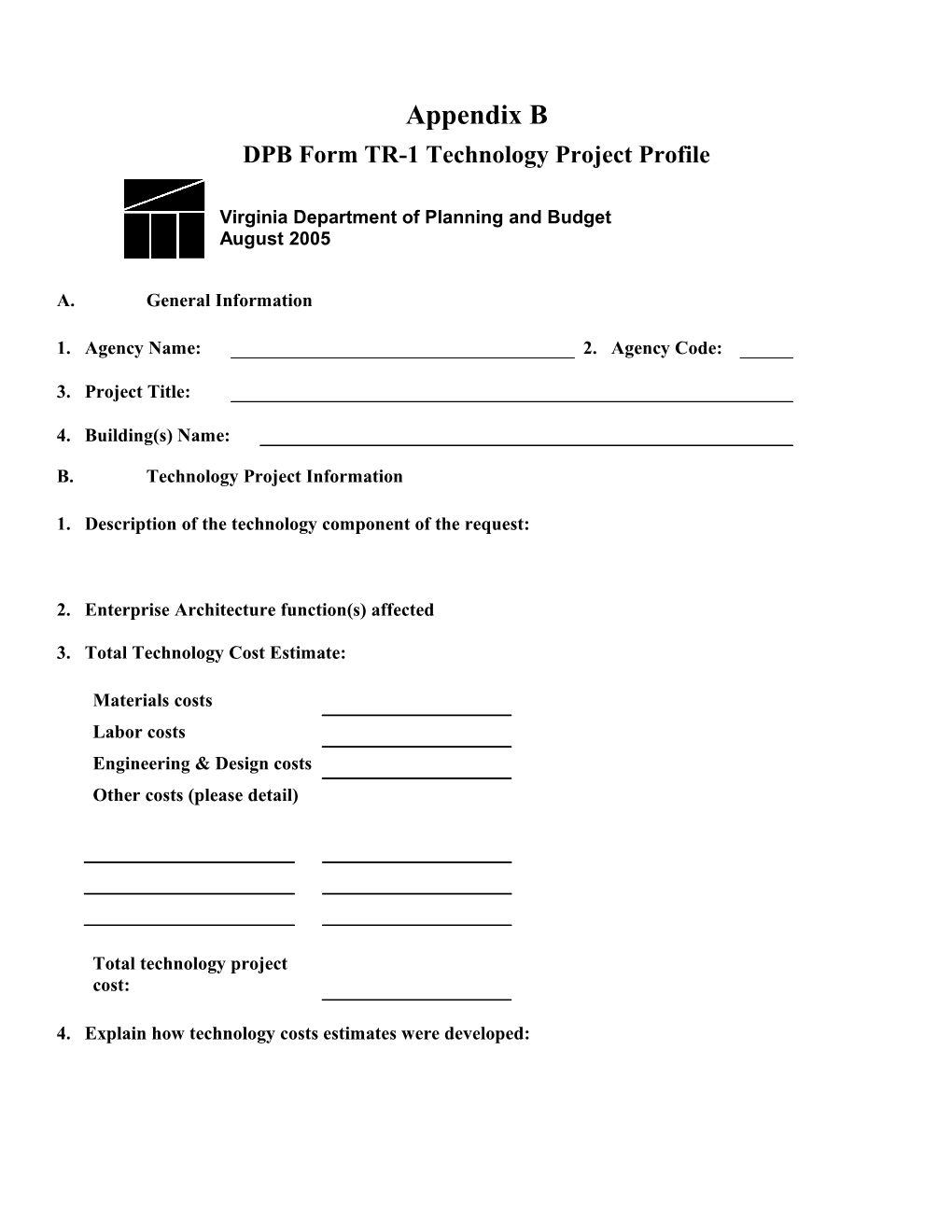 DPB Form TR-1Technology Project Profile