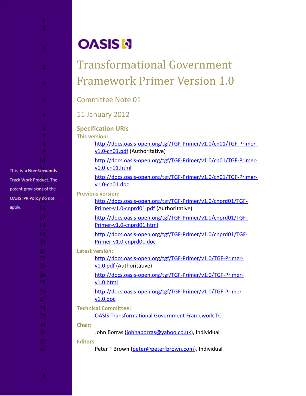 Transformational Government Framework Primer Version 1.0