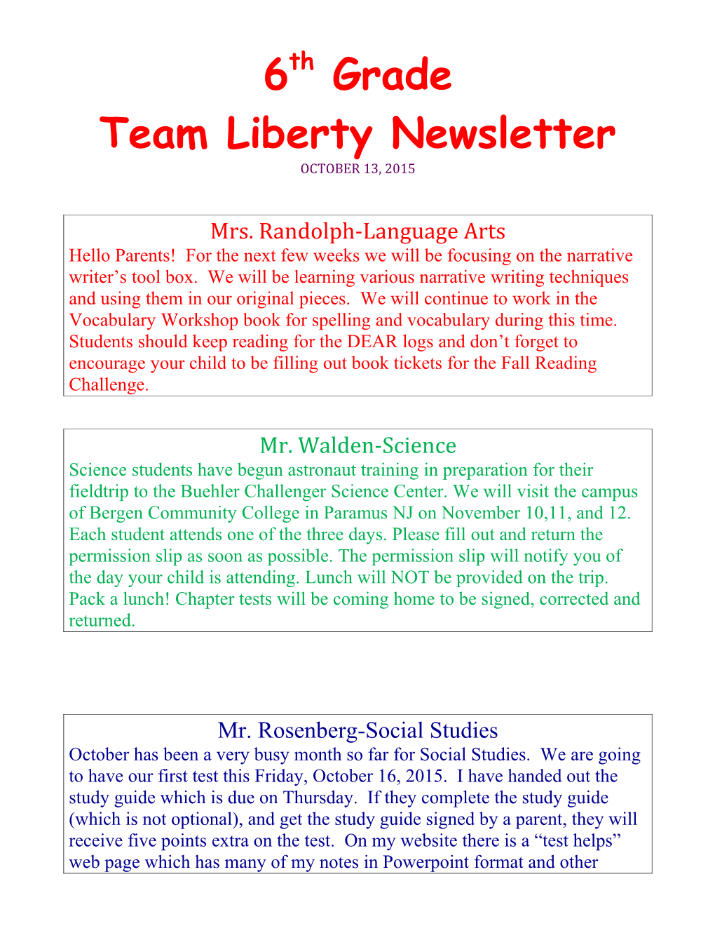 Team Liberty Newsletter