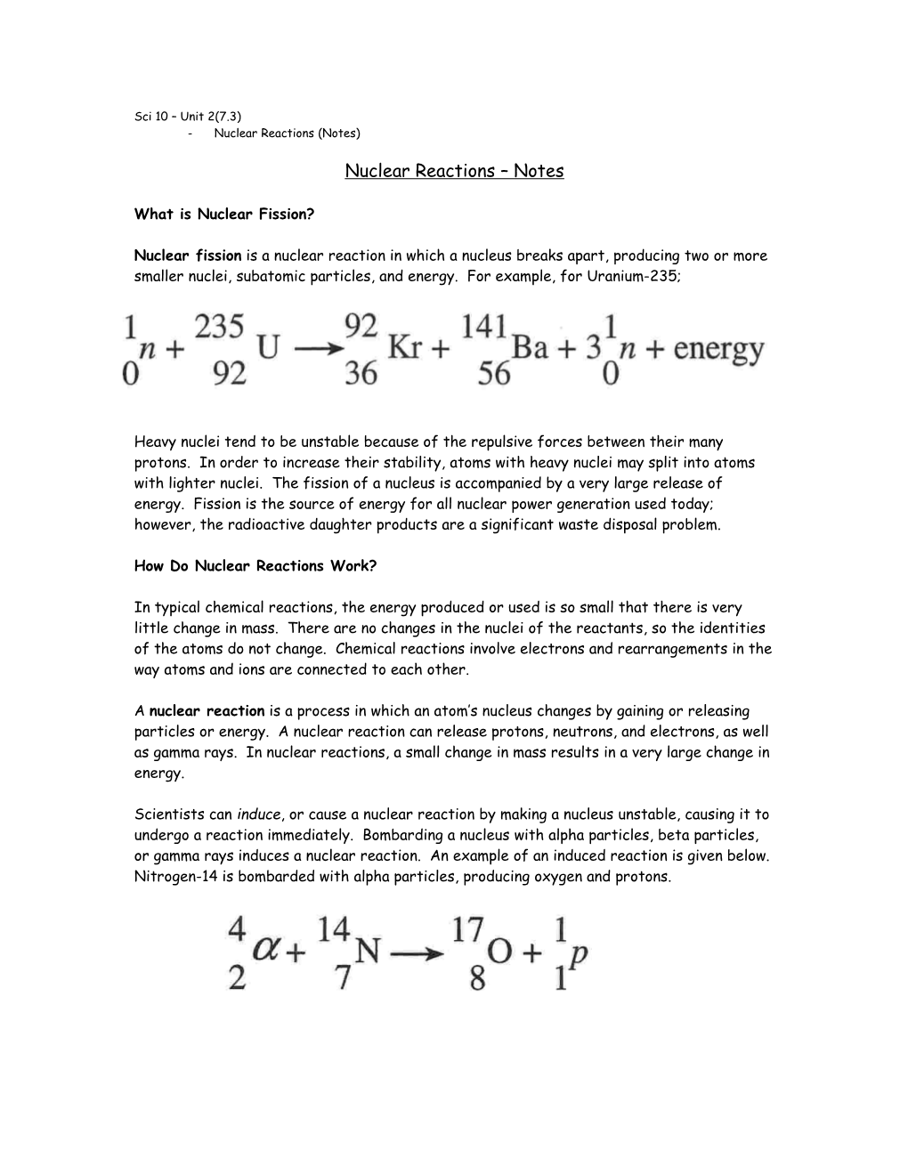 Nuclear Reactions(Notes)