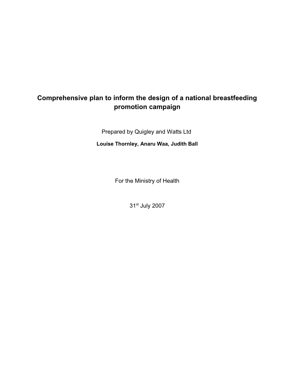 Comprehensive Plan to Inform the Design of a National Breastfeeding Promotion Campaign