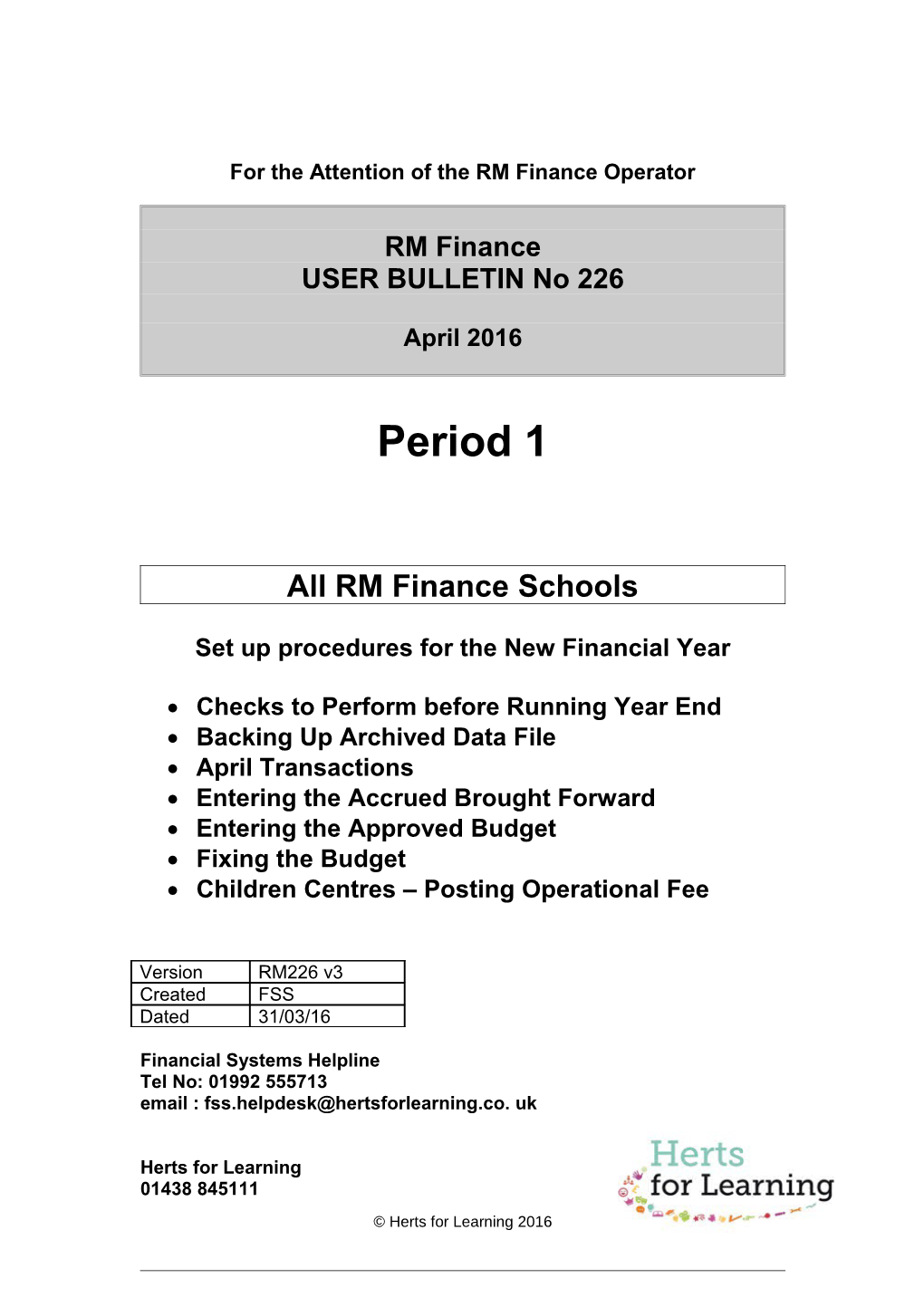 For the Attention of the Rmfinance Operator