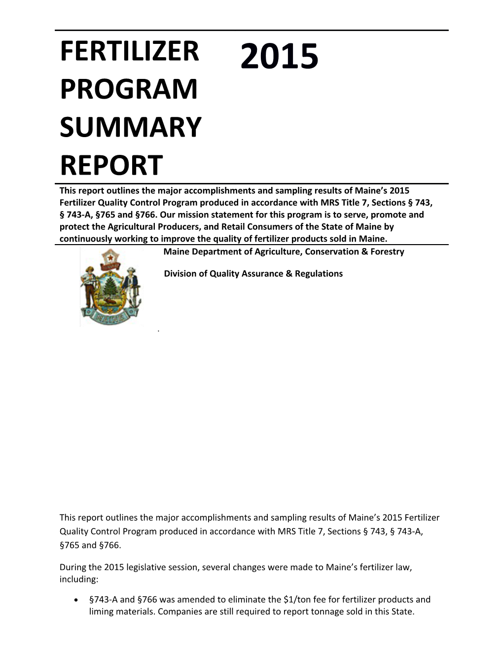 Fertilizer Program Summary Report