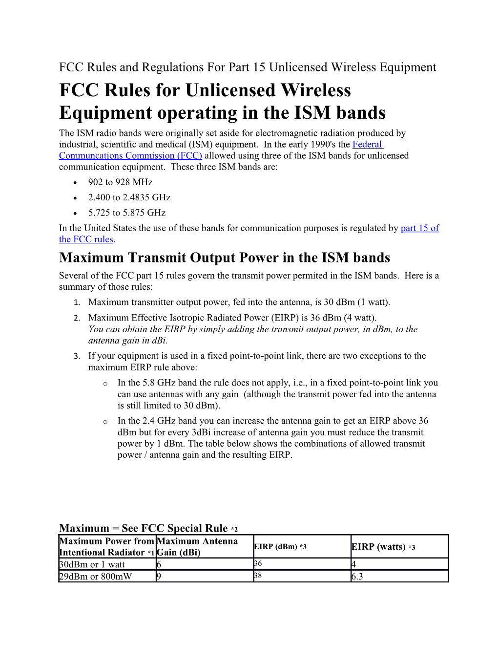FCC Rules for Unlicensed Wireless Equipment Operating in the ISM Bands