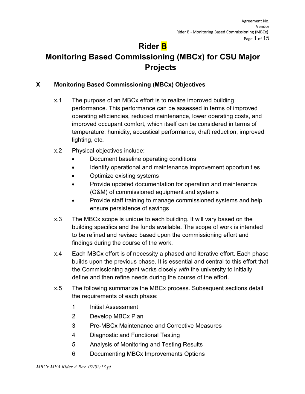 Monitoring Based Commissioning (Mbcx) for CSU Major Projects