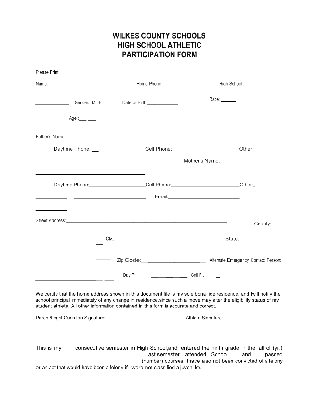 High School Athletic Participation Form