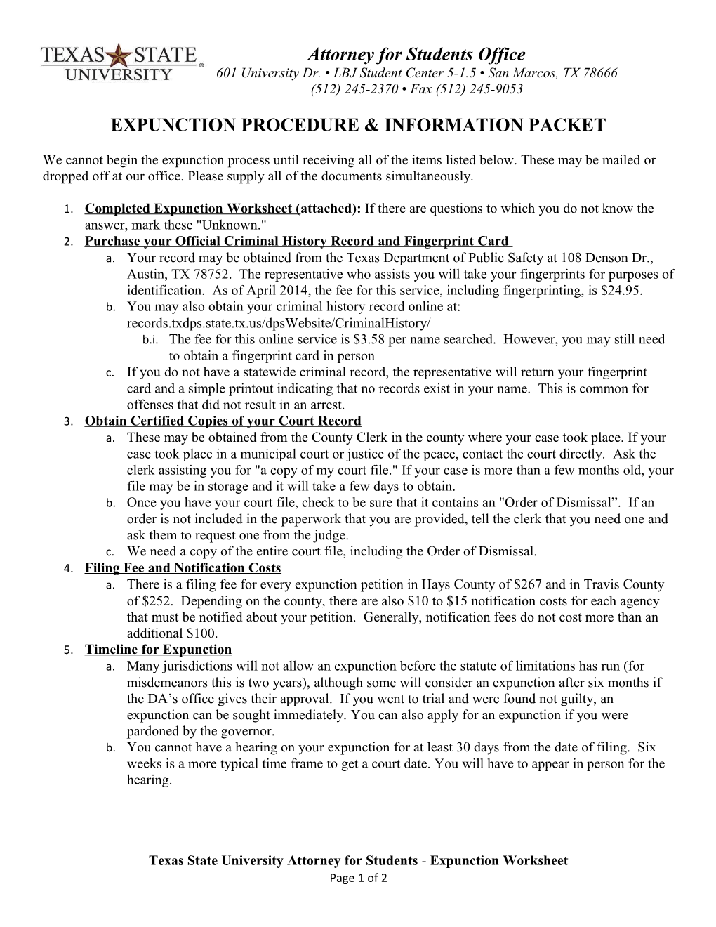 Expunction Procedure & Information Packet