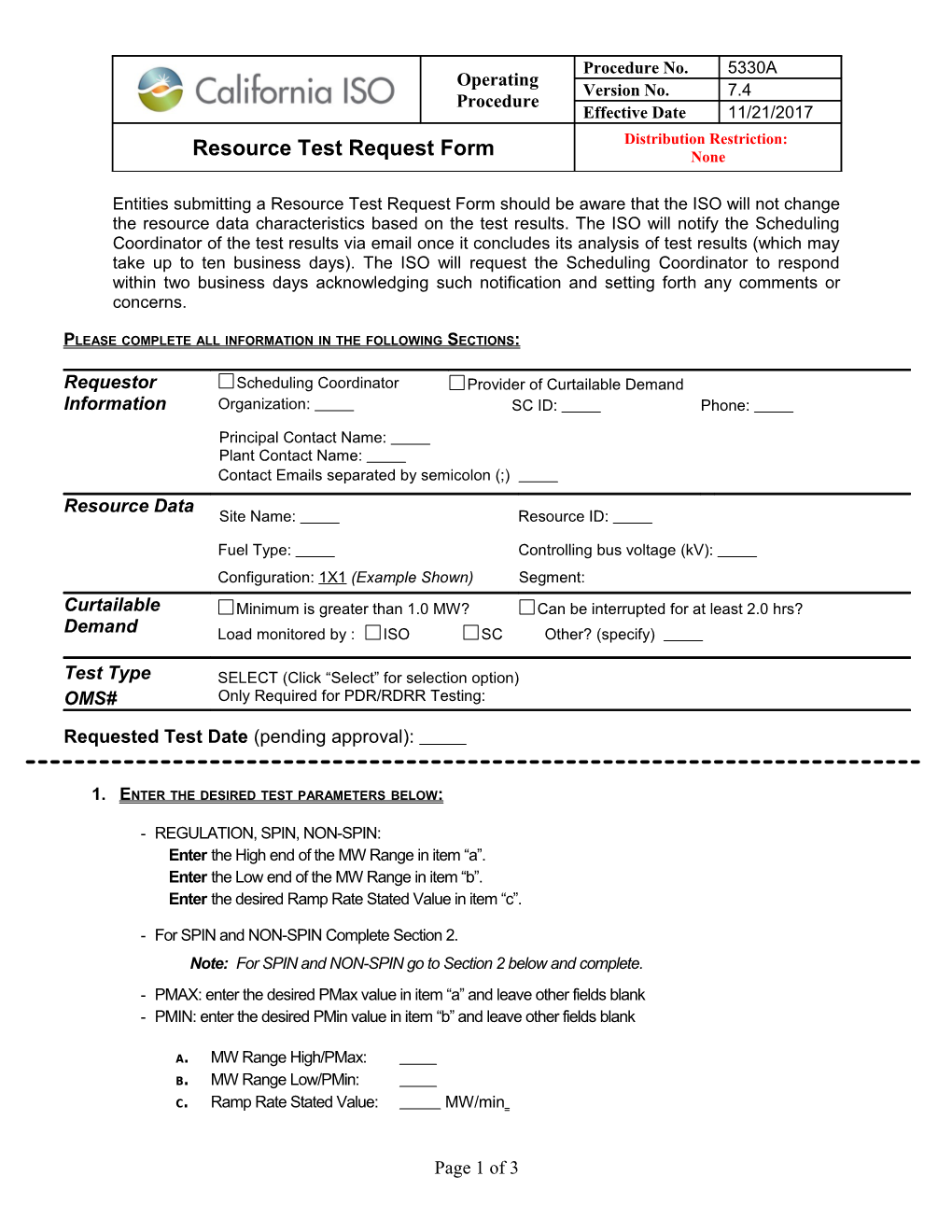 5330A Resource Test Request Form