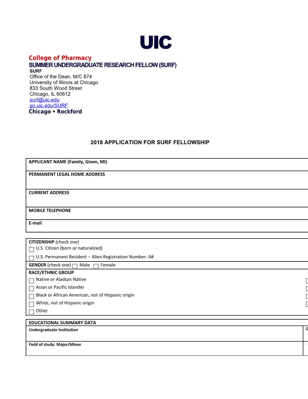 Summer Undergraduate Research Fellow (Surf)