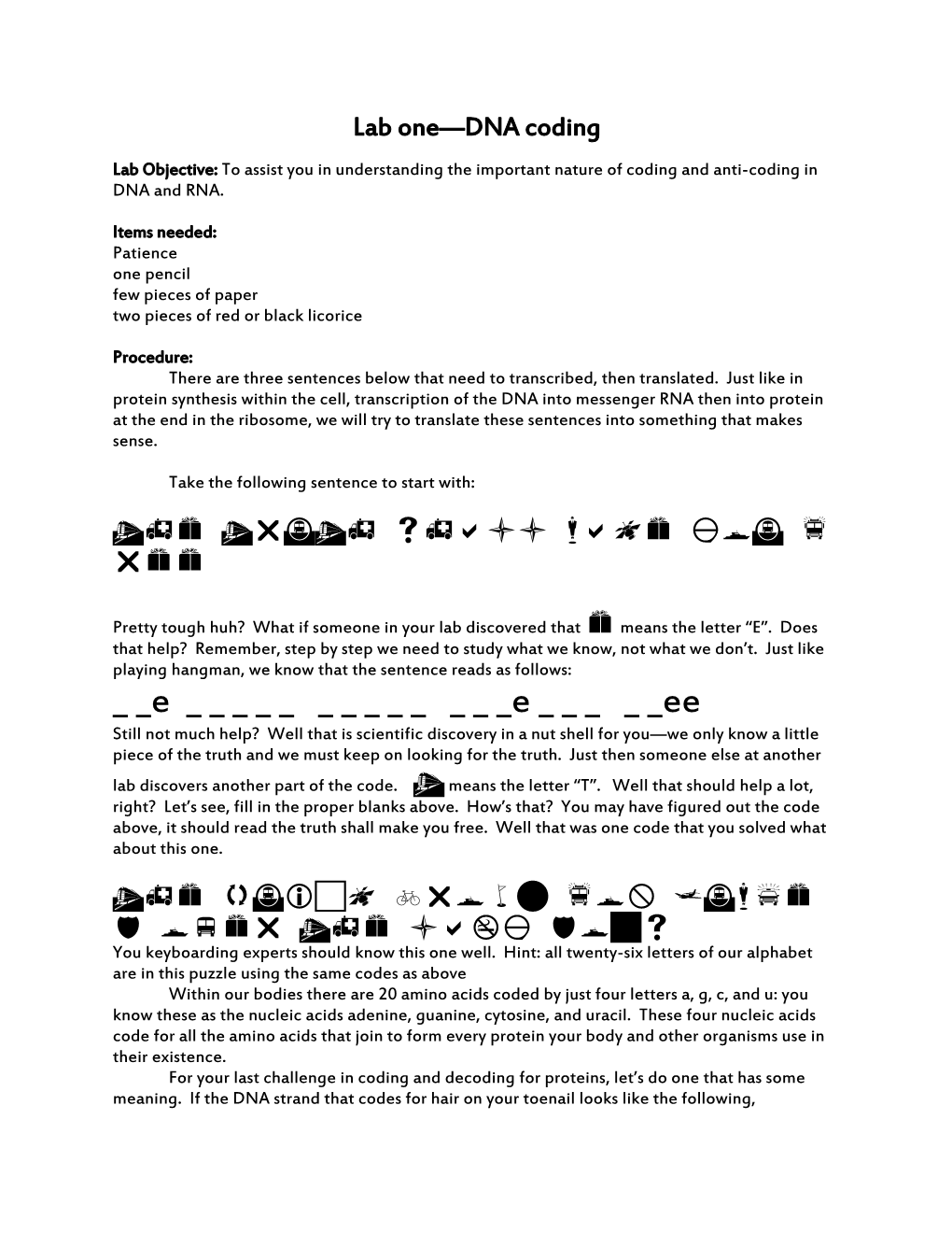 Lab One DNA Coding