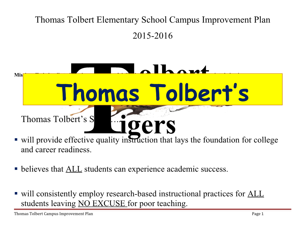 Thomas Tolbert Elementary School Campus Improvement Plan