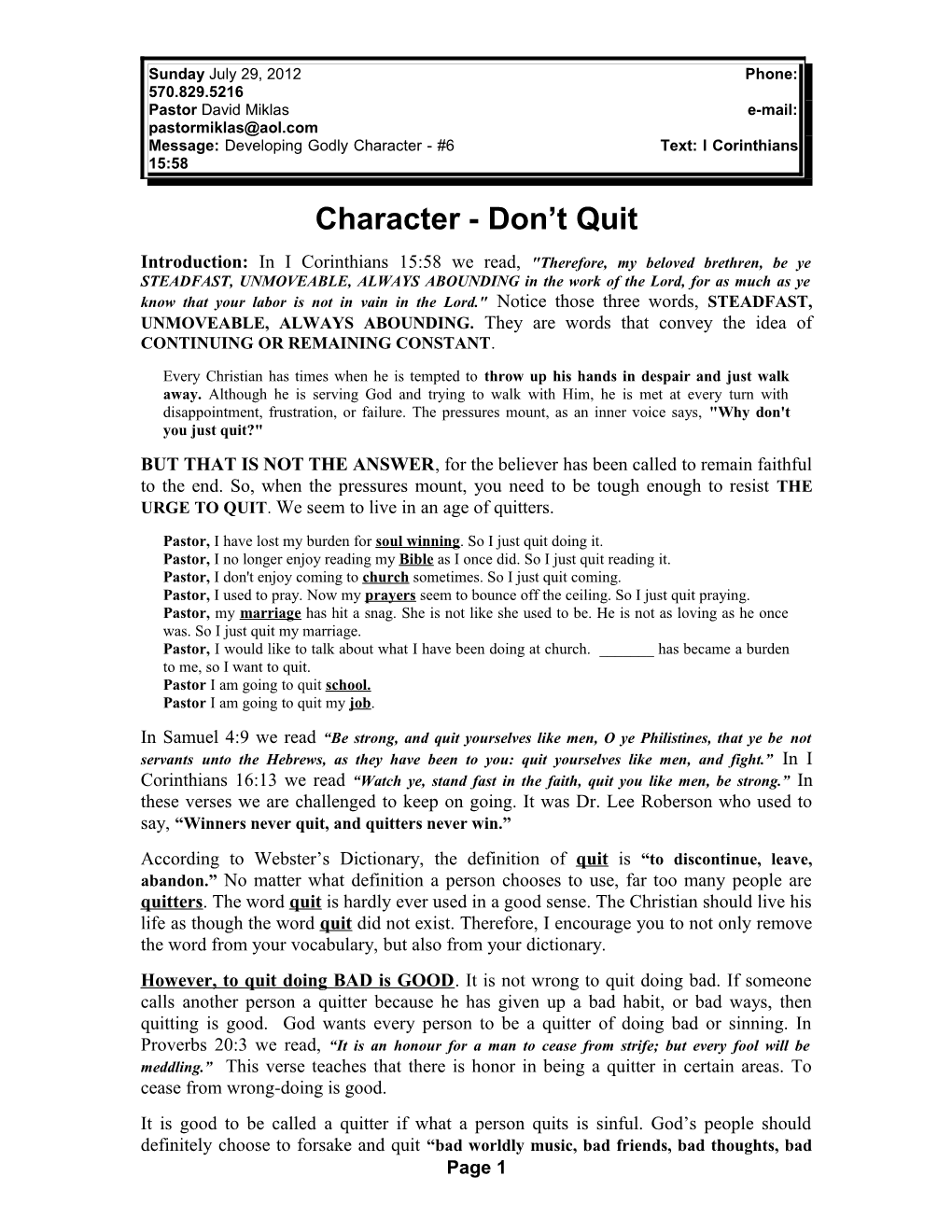 Character - Don't Quit