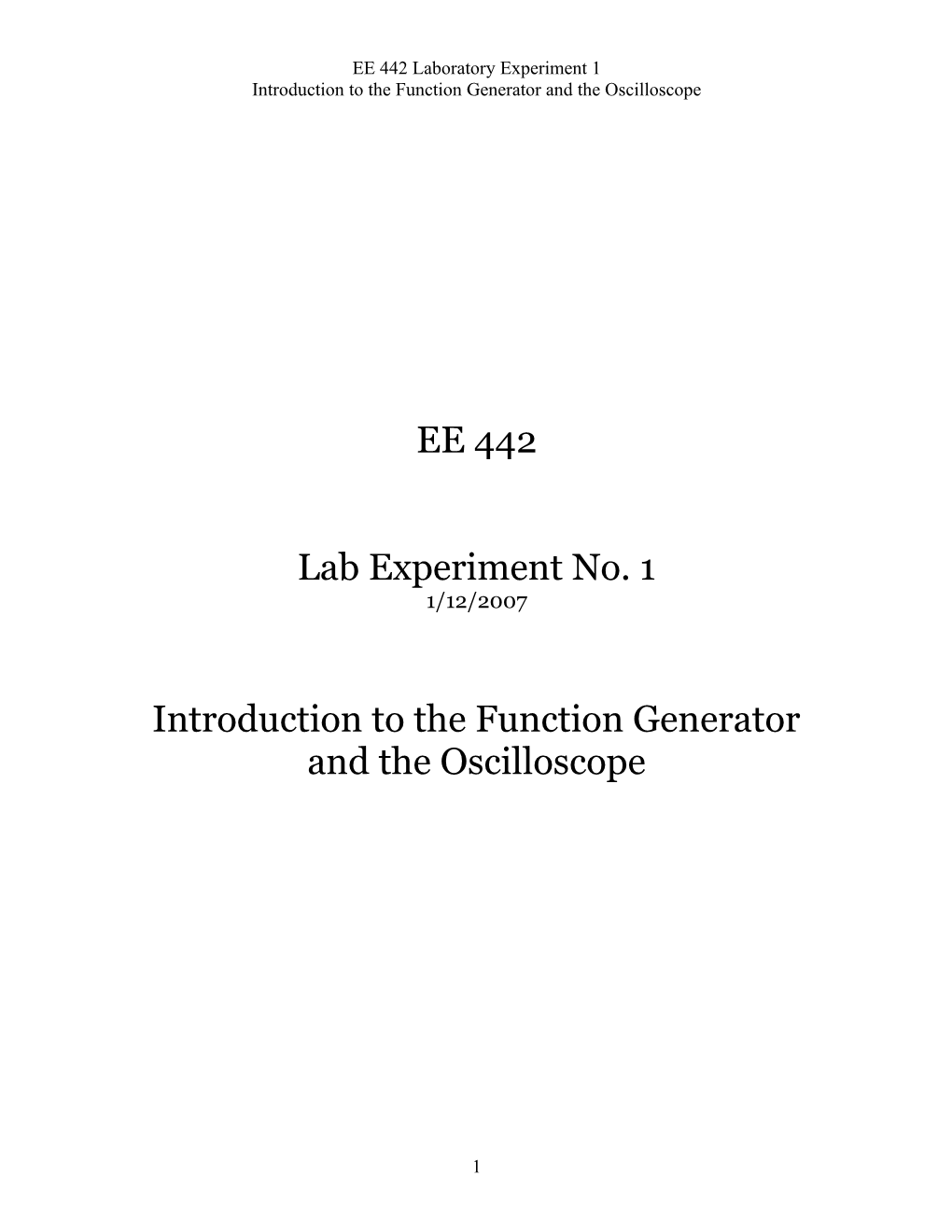 Introduction to the Function Generator and the Oscilloscope