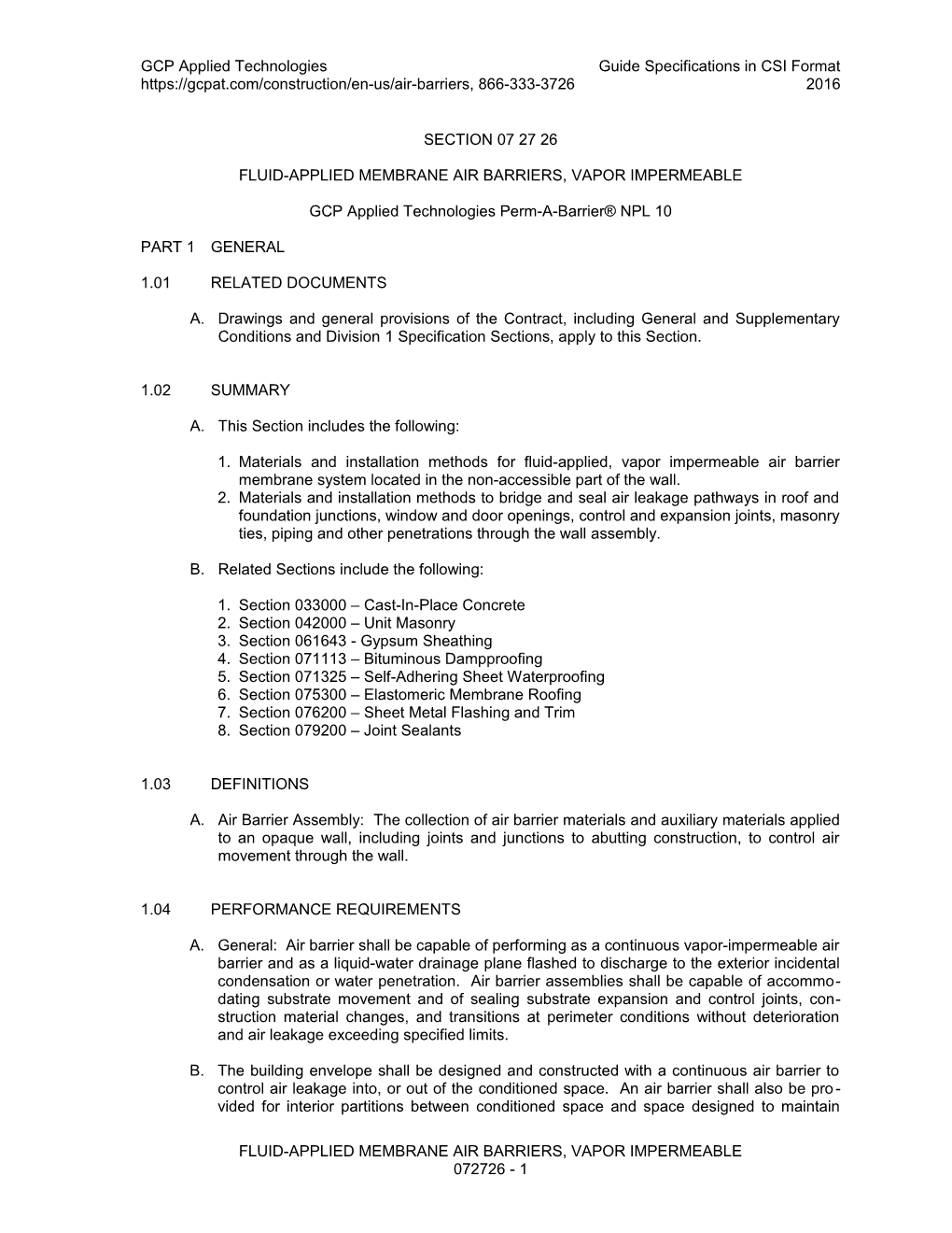 GCP Applied Technologiesguide Specifications in CSI Format