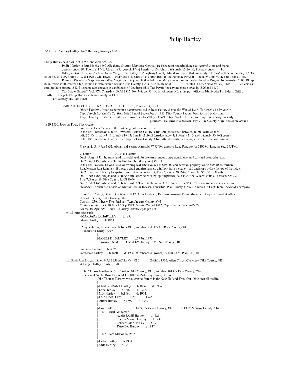 Descendants of Philip Hartley