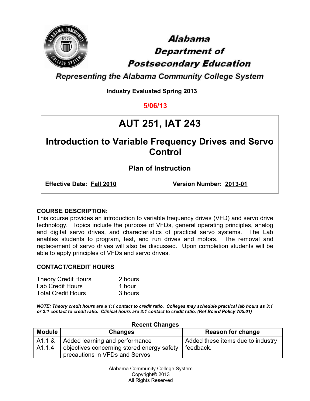 AUT 251 Introduction to Variable Frequency Drives and Servo Control