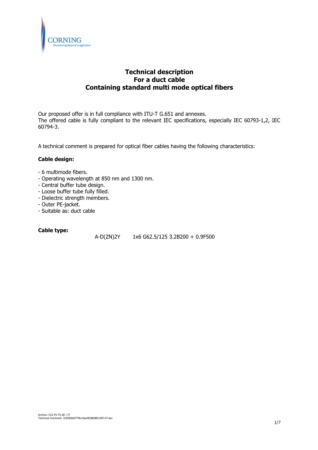 Containing Standard Multi Mode Optical Fibers