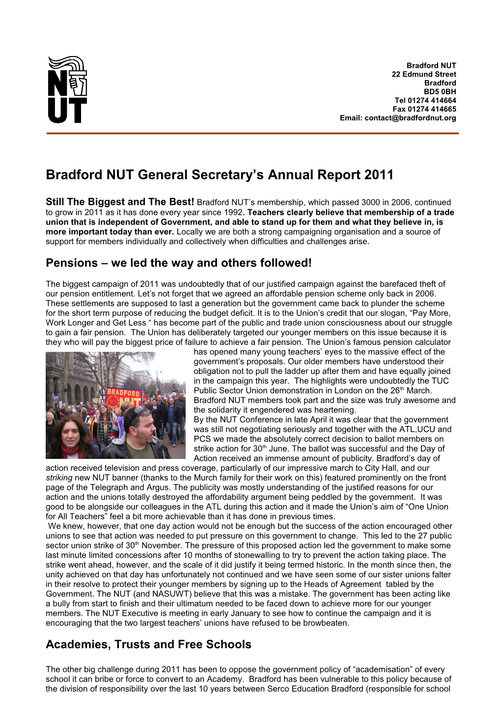 Bradford NUT General Secretary S Annual Report 2007